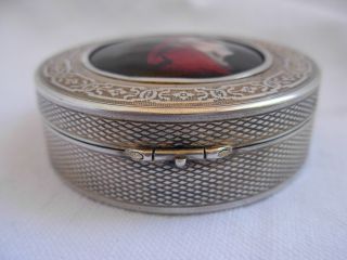 ANTIQUE FRENCH STERLING SILVER,  ENAMEL PLAQUE PILL BOX,  EARLY 20th CENTURY, 4