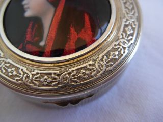 ANTIQUE FRENCH STERLING SILVER,  ENAMEL PLAQUE PILL BOX,  EARLY 20th CENTURY, 6