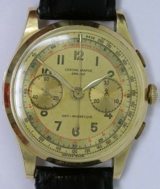 Vintage 18ct Gold Chronographe Geneve/suisse Wristwatch Landeron Gold Dial.  37mm.
