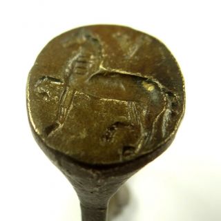 Macedonian Ancient Artifact Silver Ring With Horse And V