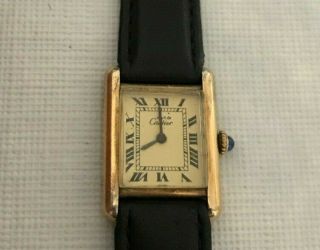 Must De Cartier 18k Gold Plaque 925 Argent Paris Vintage Tank Watch Swiss