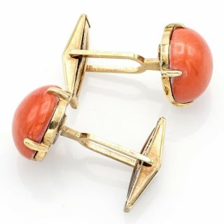 Vintage 14K Yellow Gold Round Red Coral Cuff Links 10.  5 Grams 2