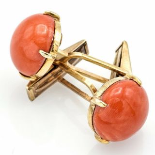 Vintage 14K Yellow Gold Round Red Coral Cuff Links 10.  5 Grams 3