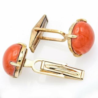 Vintage 14K Yellow Gold Round Red Coral Cuff Links 10.  5 Grams 4