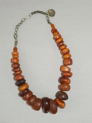 Antique Raw Baltic Cognac Amber Strand Necklace Medieval Coin Graduated Bead