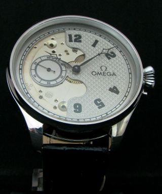 Omega Antique 1914 Deco Large Steel Wristwatch Exhibition Back