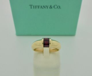 Authentic Vintage Tiffany & Co.  Ruby Channel Baguettes 18k Yellow Gold Band Ring
