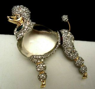 Chic Signed Alexis Bittar 3 " Pave Rhinestone Lucite Belly Poodle Dog Brooch Pin