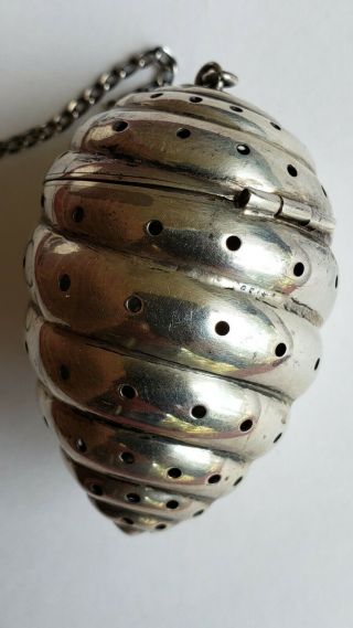 Rare Bee Hive,  Hornets Nest FIGURAL STERLING Silver TEA BALL,  Antique strainer 5