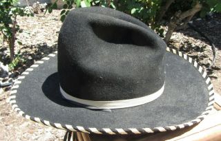 Rare Cool Vintage 1920s Stitched Brim Stetson? Cowboy Western Hat Size 7 Black