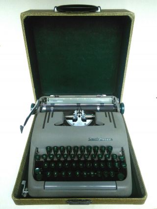 Vintage Smith Corona Silent Portable Gray Typewriter With Case 1950 