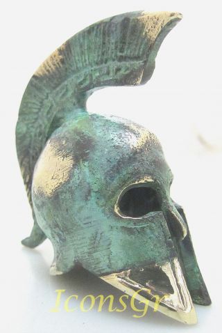 Ancient Greek Bronze Miniature Helmet Green Gold Oxidization 387