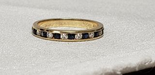 Vintage 14k Yellow Gold Sapphire & Diamond Wedding Band Signed Wh Size 5.  75