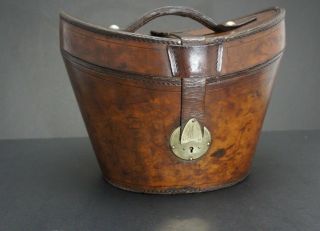 Gentleman ' s English Antique Leather Bucket Top Hat Hatbox 3