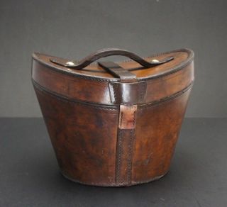Gentleman ' s English Antique Leather Bucket Top Hat Hatbox 5