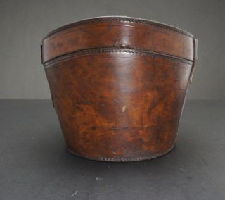 Gentleman ' s English Antique Leather Bucket Top Hat Hatbox 6
