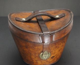 Gentleman ' s English Antique Leather Bucket Top Hat Hatbox 7