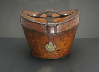 Gentleman ' s English Antique Leather Bucket Top Hat Hatbox 9