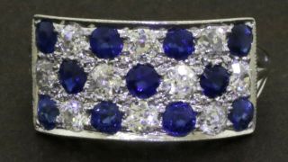 Vintage Platinum 2.  53ct Vs1/g Diamond & Blue Sapphire Checkerboard Ring Size 7