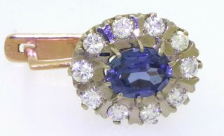 Russian vintage 14K 2 - tone gold 4.  60CTW diamond/7.  7 X 5.  7mm Blue gem earrings 4
