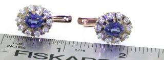 Russian vintage 14K 2 - tone gold 4.  60CTW diamond/7.  7 X 5.  7mm Blue gem earrings 5