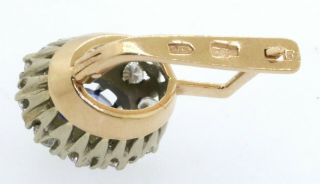 Russian vintage 14K 2 - tone gold 4.  60CTW diamond/7.  7 X 5.  7mm Blue gem earrings 7