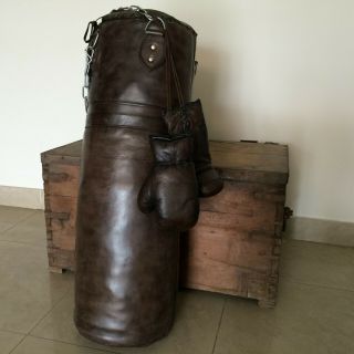 Vintage Dark Brown Leather | Boxing Gym Punch Bag,  Gloves,  Punch Ball & Fitting 3