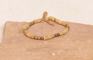 Antique Great Plains Bracelet With Brass Beads On Leather 7 " Wrist Size