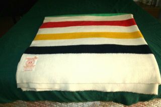 Vintage Large 84X62 Hudson ' s Bay Rare 3.  5 (3 1/2) Point Striped Wool Blanket 2