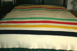 Vintage Large 84X62 Hudson ' s Bay Rare 3.  5 (3 1/2) Point Striped Wool Blanket 3
