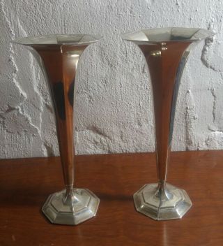Tiffany And Company Sterling Silver Fluted Trumpet Vase 18375 Pair Set No Mono