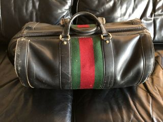Vintage Gucci Web Large Duffel Bag Leather Luggage Rare 20in Diamante 1940’s