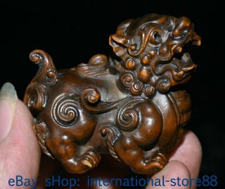 55mm Old Chinese Boxwood Hand - Carved Feng Shui Pixiu Beast Lion Luck Statue