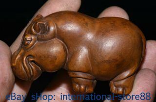 70mm Old Chinese Boxwood Hand - Carved Feng Shui Hippopotamus Lovely Statue