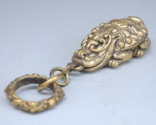 Feng Shui Chinese Old Copper Brass Lucky Key Chain Ring Money Coin Frog Toad B02