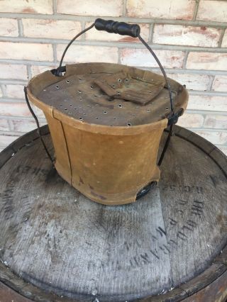 Antique Bait Bucket vintage canvas Collapsible The Planet Company Mass USA 11