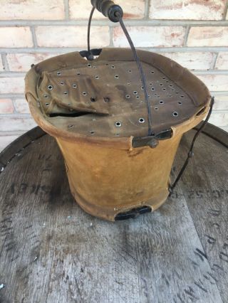 Antique Bait Bucket vintage canvas Collapsible The Planet Company Mass USA 5
