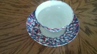 Vintage Tea Cup And Saucer Red,  White,  And Blue Pattern.  Antique