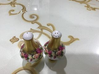 Royal Chelsea Golden Rose Bone China Salt & Pepper Shakers.  No Defects. 5