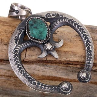 Squash Blossom Necklace Pendant " Old Naja " Sterling Silver Set Antiqued Turquois