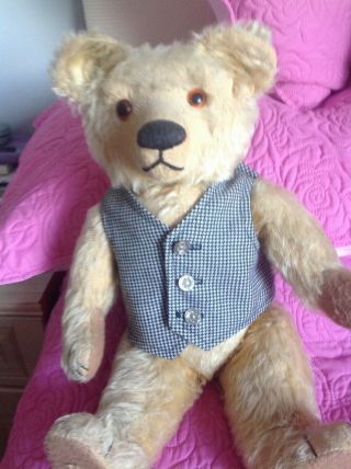 Vintage Chad Valley Bear With Label And Button In Ear.