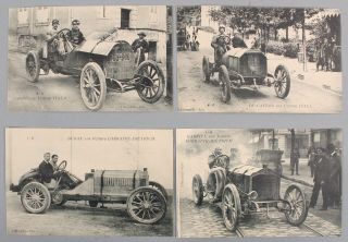 4 Rare Antique Paris 1905 Grand Prix Automobile Racecar Photograph Postcards