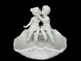 Porcelain Bisque Girl Boy Kissing Planter Trinket Dish Figurine Andrea By Sadek