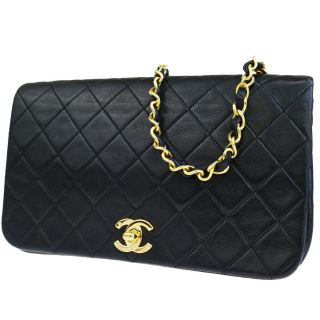 Authentic Chanel Cc Quilted Chain Shoulder Bag Leather Black Vintage 81l801