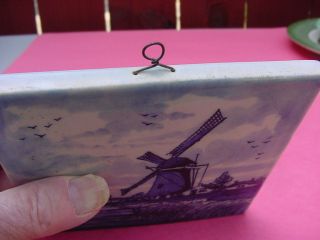 VINTAGE HANDPAINTED DELFTS CERAMIC TILE WITH WINDMILL SCENE 3