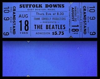 Beatles 1966 Vintage Ticket Concert Suffolk Downs Two Loas Ex/nm Blue