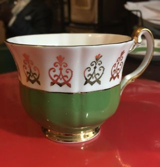 VINTAGE TEA CUP & SAUCER ROYAL ADDERLEY FINE BONE CHINA GREEN & GOLD 3