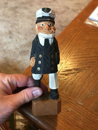 Vintage Wood Carving Sea Captain Nautical Folk Art Approx 5 In Missing Pipe