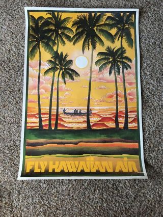 Vintage Airline Poster " Fly Hawaiian Air " 23”x 34” Very Rare