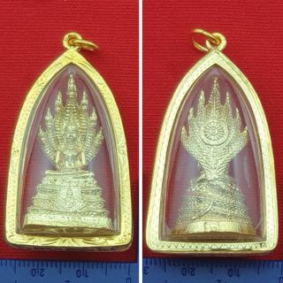 7 Heads Naga Antiques Serpent Phra Nak Prok Gold Case Thai Buddha Pendant Amulet